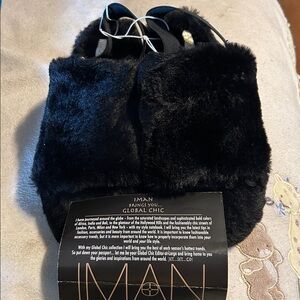 IMAN Black Fur Slippers